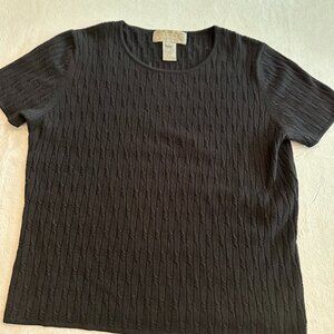 Talbots Short Sleeve BlackMerino Wool Sweater size Med